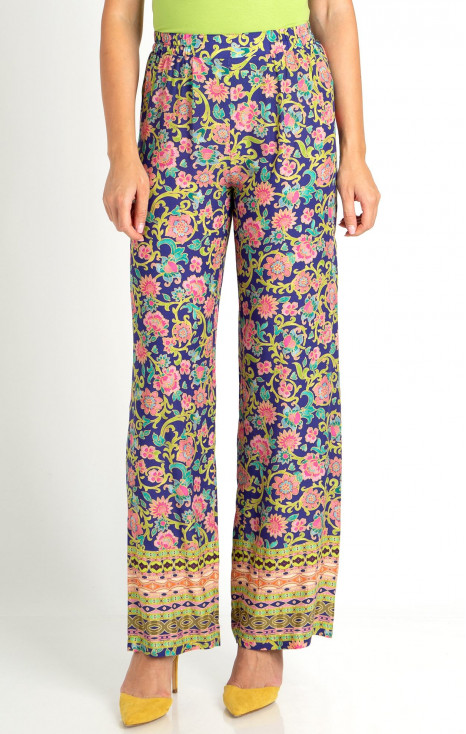 Wide Leg Trousers with a Print in Pink