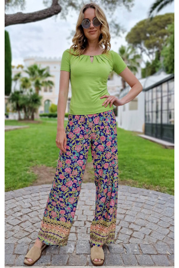 Wide Leg Trousers with a Print in Pink