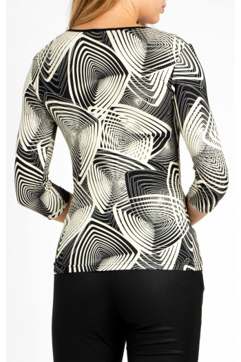 Jersey V Neck Top with Print in Black [1]