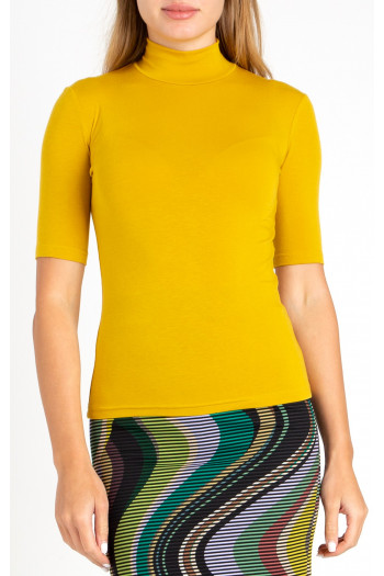 High Neck Jersey Top in Yellow