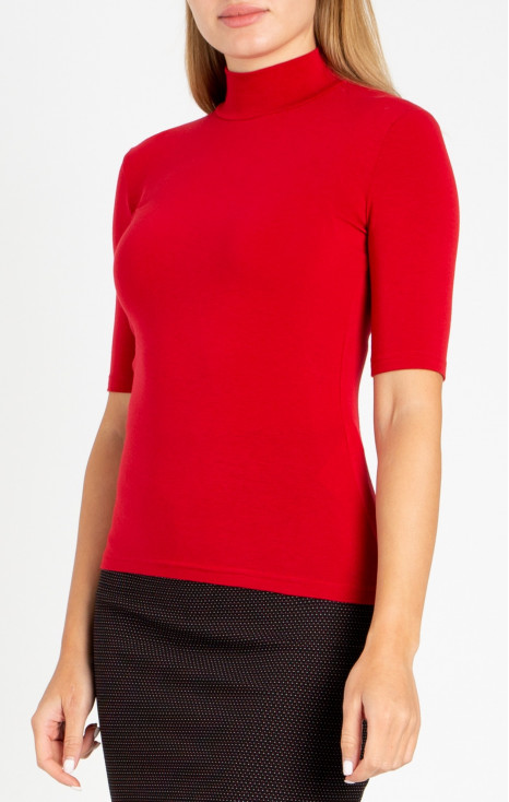 High Neck Jersey Top in Red