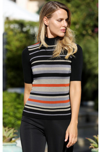 High Neck Jersey Top with Stripes in Grey [1]