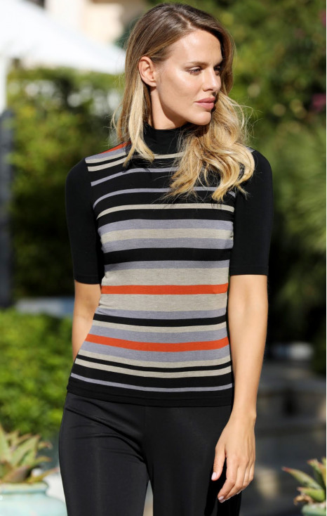 High Neck Jersey Top with Stripes in Grey [1]