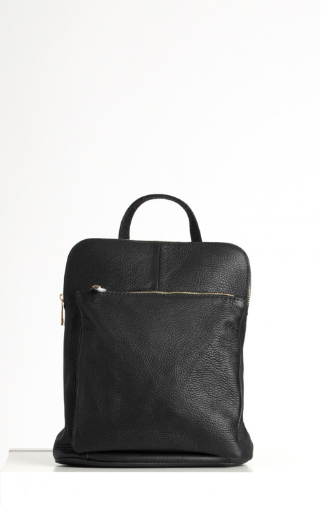 Multiway Leather Backpack with Front Pocket in Black