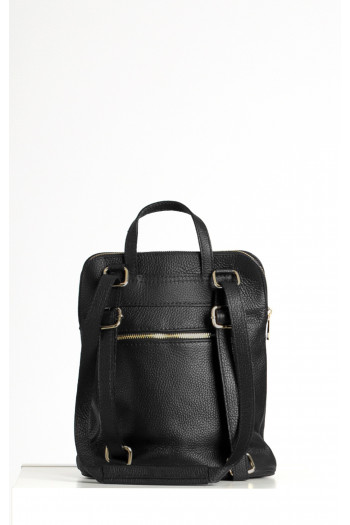 Multiway Leather Backpack with Front Pocket in Black [1]