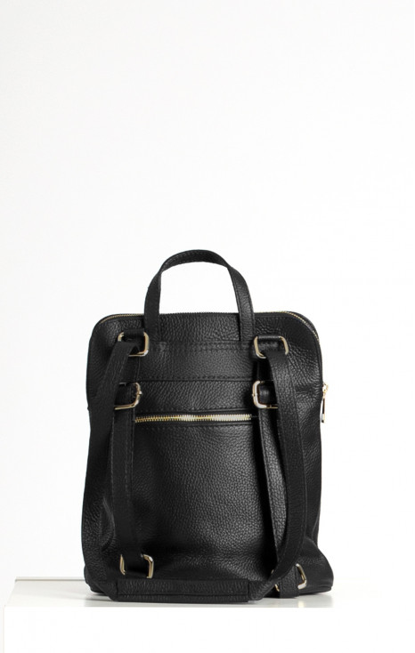 Multiway Leather Backpack with Front Pocket in Black