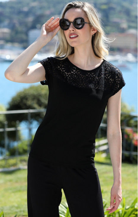 Top with Lace Detail in Black