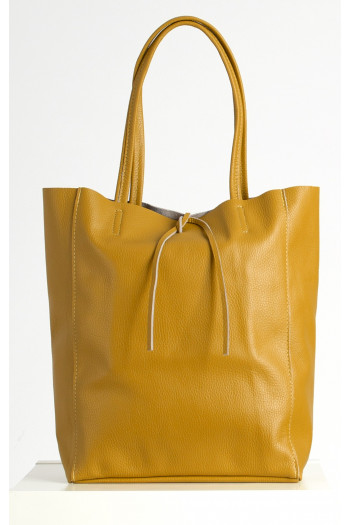 Large Leather Tote Bag in Mustard