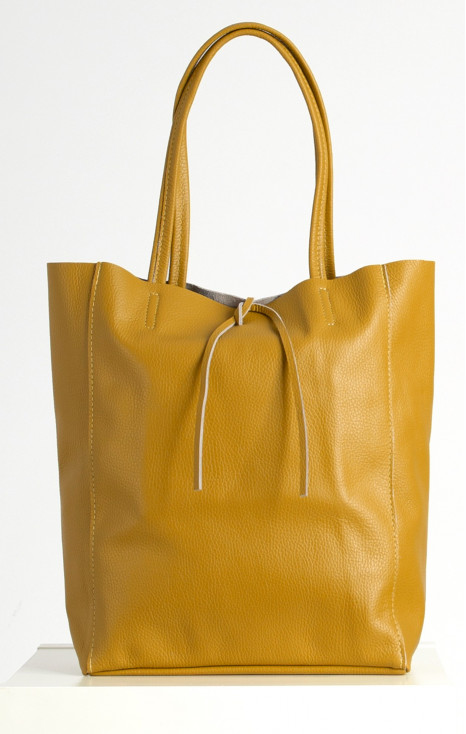 Large Leather Tote Bag in Mustard