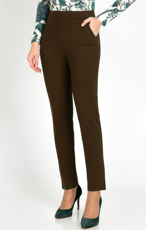 Straight-fit trousers from tricot in dark olive color