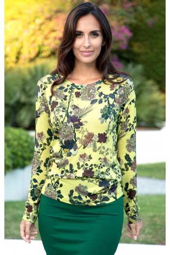 Blouse in Celery Green with floral motifs