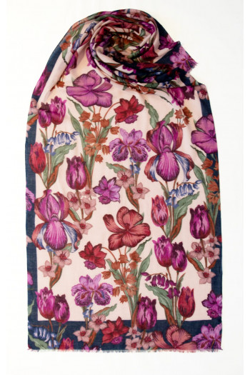 Wool-modal scarf with floral pattern on Purple color