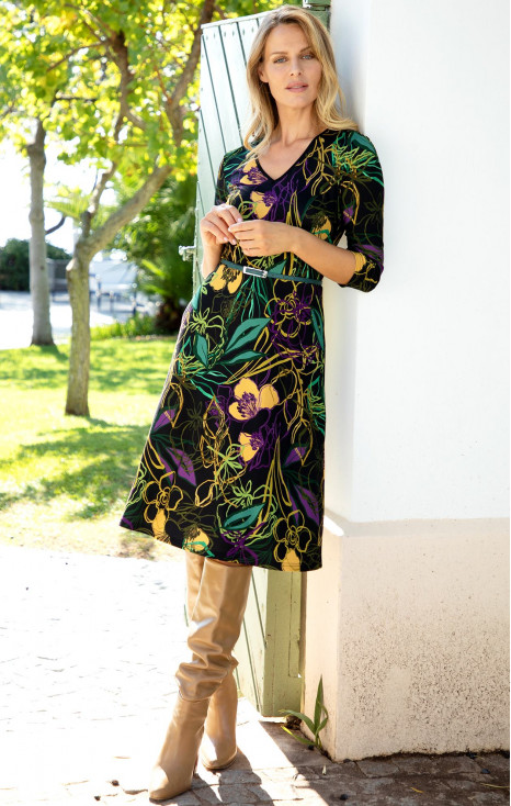 V Neck Midi Dress with Floral Print