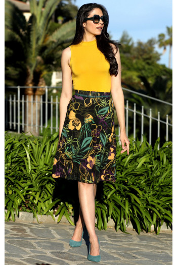 Flowy floral printed jersey skirt