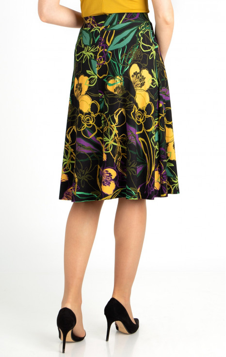 Flowy floral printed jersey skirt