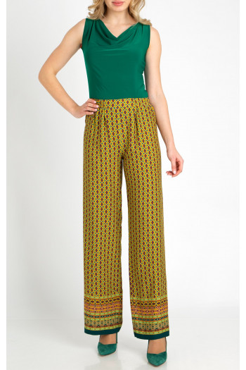 Wide Leg Trousers with a Print in Golden Palm [1]