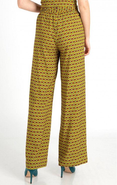 Wide Leg Trousers with a Print in Golden Palm