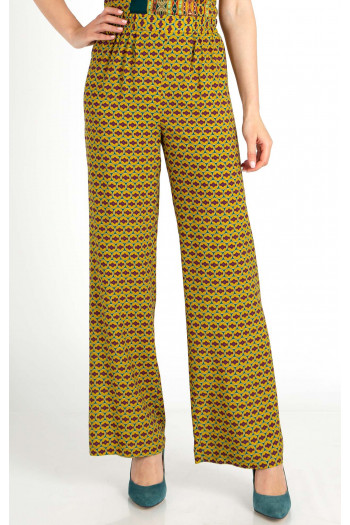 Wide Leg Trousers with a Print in Golden Palm