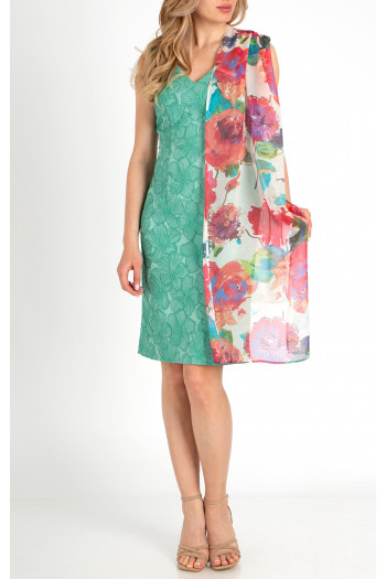 Satin Jacquard Dress in Sea Green [1]