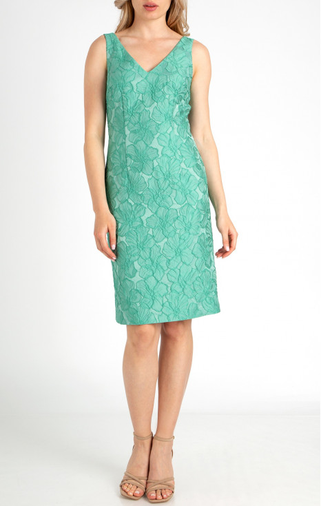 Satin Jacquard Dress in Sea Green