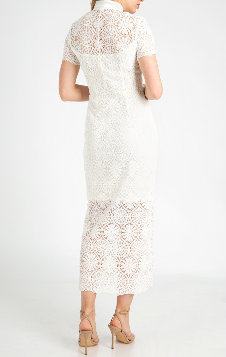 Elegant long dress in Ivory floral lace with short sleeves [1]