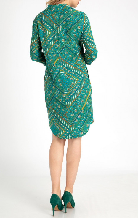 Relaxed Fit Shirt Dress in Tropical Green [1]