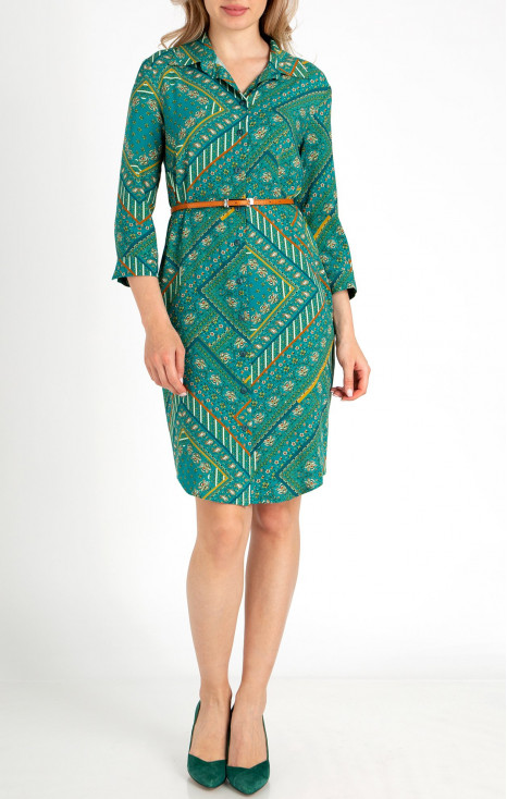 Relaxed Fit Shirt Dress in Tropical Green