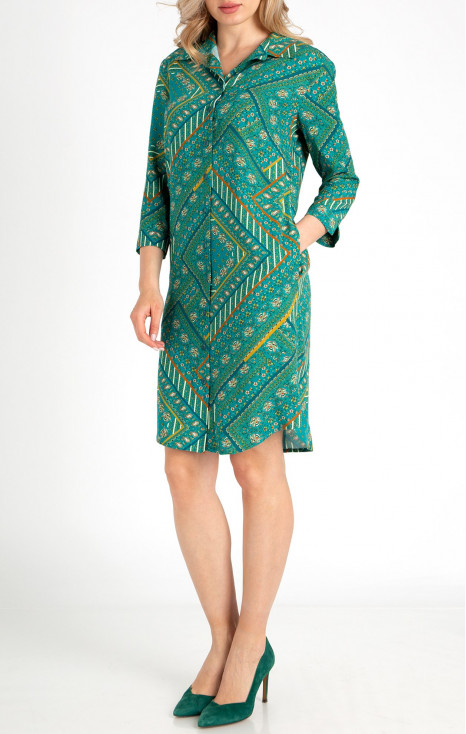 Relaxed Fit Shirt Dress in Tropical Green