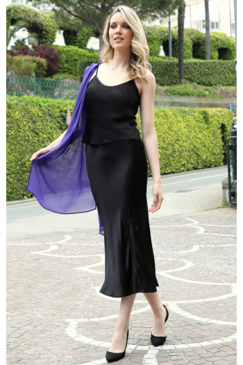 Midi satin skirt in Black [1]