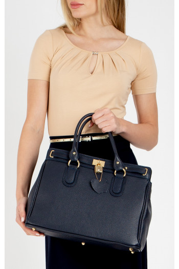 Large Leather Bag in Dark Blue colour