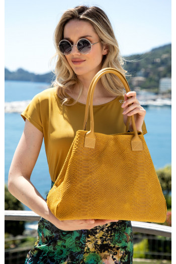 Large Leather Tote Bag in Mustard