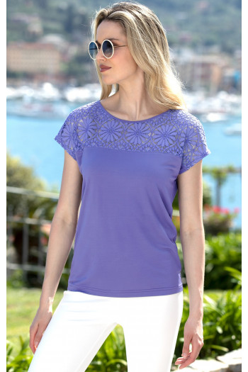 Top with Lace Detail in Violet Storm