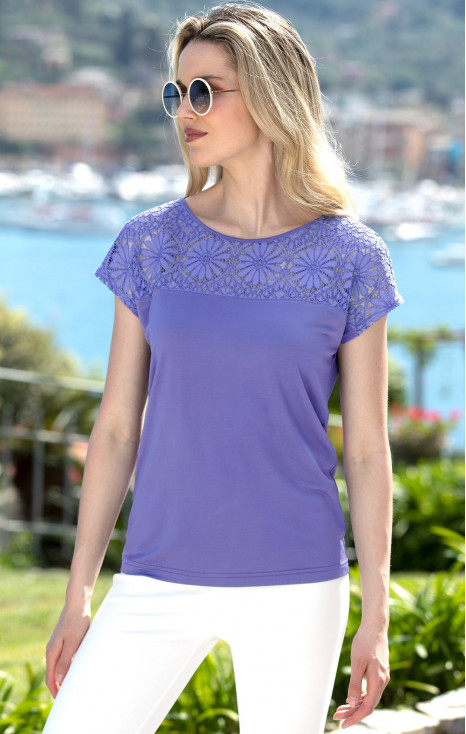 Top with Lace Detail in Violet Storm