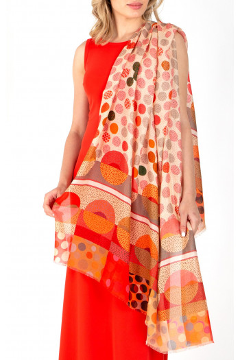 Silk and modal scarf Dots Coral Pink Orange