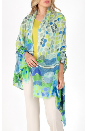 Silk and modal scarf  Dots Green Blue Yellow