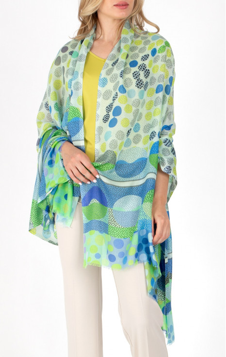 Silk and modal scarf  Dots Green Blue Yellow
