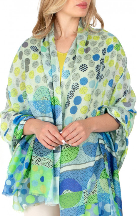 Silk and modal scarf Dots Green Blue Yellow