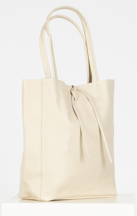 Large Leather Tote Bag in Cloud Cream