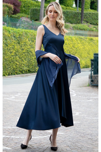 Maxi Satin Dress in Dark Blue