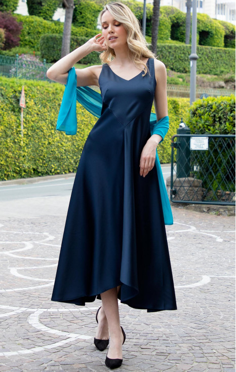 Maxi Satin Dress in Dark Blue [1]