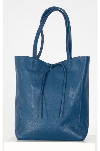 Large Leather Tote Bag in Jeans Blue Colour