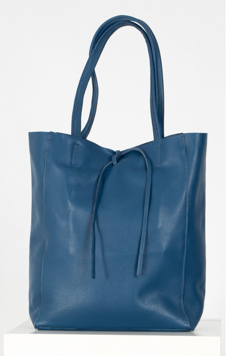 Large Leather Tote Bag in Jeans Blue Colour