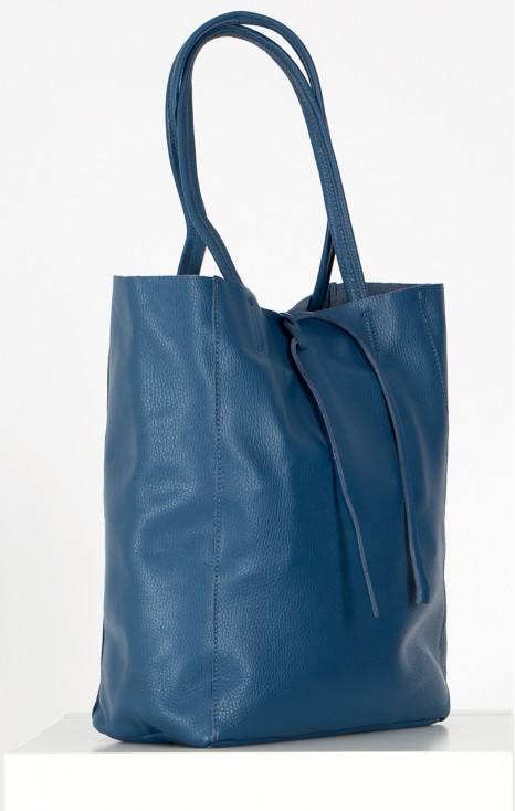 Large Leather Tote Bag in Jeans Blue Colour