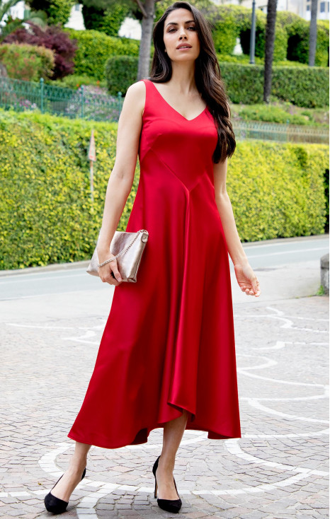 Maxi Satin Dress in Red