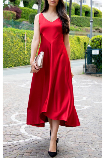 Maxi Satin Dress in Red [1]