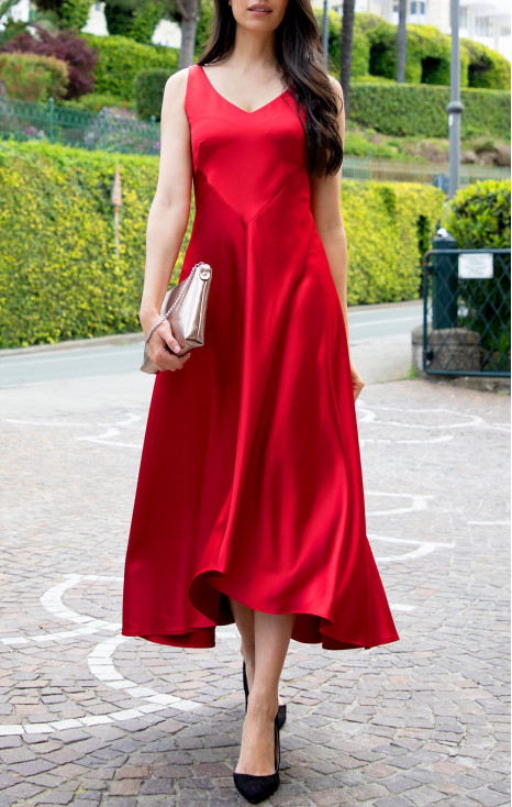 Maxi Satin Dress in Red [1]