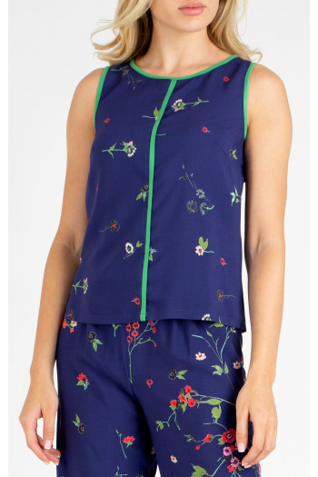 Viscose Vest Top with Floral Print in Blue