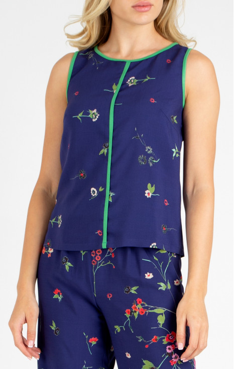 Viscose Vest Top with Floral Print in Blue