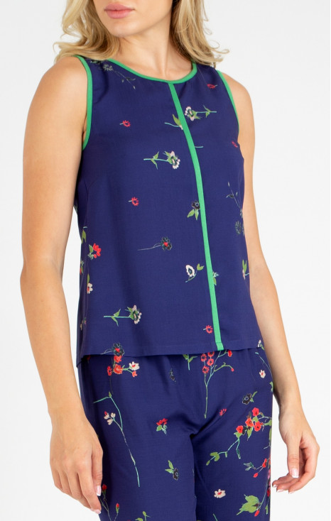 Viscose Vest Top with Floral Print in Blue