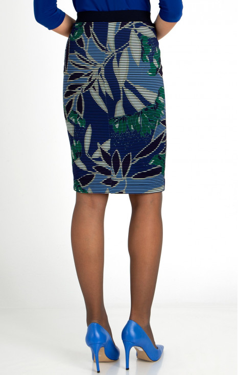 Pencil Skirt with a graphic blue print